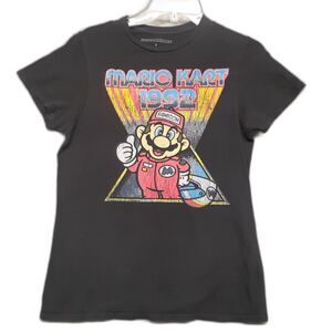 Mario Kart 1992 Nintendo Racing Womens T-Shirt Size S Black 100% Cotton Retro